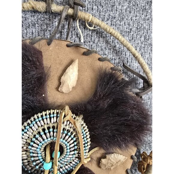 Native American Style Dream Catcher Leather Fur Decor Tribal Wall Art - Picture 4 of 8